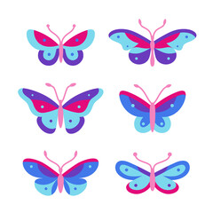 Fototapeta na wymiar Different type of butterfly. Contour colorful geometric vector illustration for prints, clothing, packaging, stickers, logo, emblem.