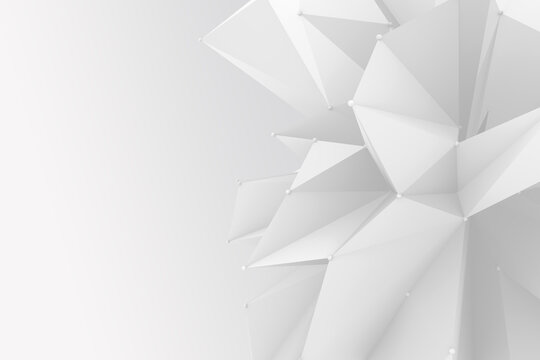 Clean light polygonal shape with dots wallpaper. Technology realistic polygonal 3d illustration backdrop