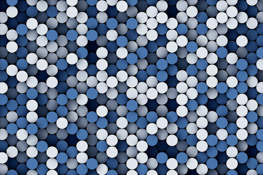 Abstract dark blue and white small confetti mosaic wall background design. Clean and modern geometric 3d illustration