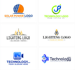A set of technology logo design vector illustration