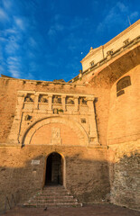 Fototapeta premium Porta Marzia Gate at the entrance of Rocca Paolina fortress ruins in Perugia, now the public underground passage to the upper city
