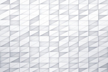 White isometric mosaic abstract background. Geometric triangle shapes moving up and down randomly 3d rendering