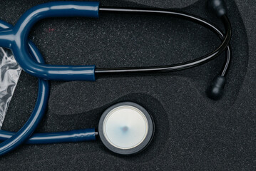 Medical stethoscope. Blue medical stethoscope.The concept of healthcare.