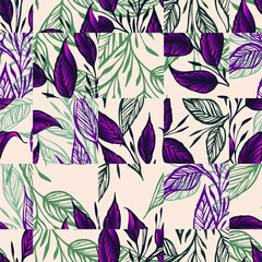 Tropical seamless pattern with abstract geometric leaves. Modern design for paper, cover, fabric, interior decor and other users.