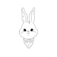 Cute bunny line art portrait. Simple hipster rabbit drawing.