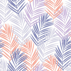 Colorful tropical leaves background. Hand drawn exotic seamless pattern