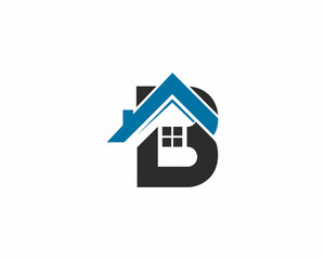 Letter B with House Sign Logo. Creative Elegant Architecture, Building and Construction Vector Icon White Background.