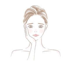 頬に手を当て困った顔の女性のイラスト