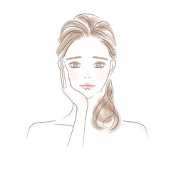 頬に手を当て困った顔の女性のイラスト