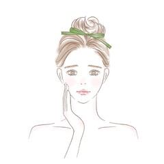 頬に手を当て困った顔の女性のイラスト