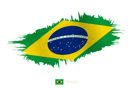 Painted brushstroke flag of Brazil with waving effect.