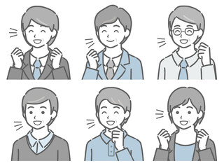 喜ぶ中年男性の斜め向き上半身セット