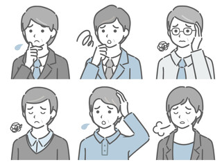 困る中年男性の斜め向き上半身セット