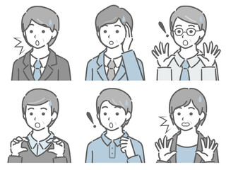 驚く中年男性の斜め向き上半身セット