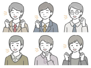 喜ぶ中年男性の斜め向き上半身セット