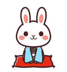 着物を着た兎のかわいいキャラクター　座布団　イラスト