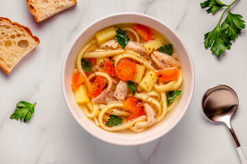 Chicken soup with noodles and vegetables