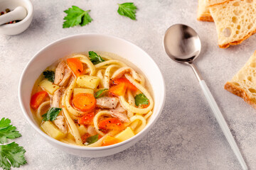 Chicken soup with noodles and vegetables