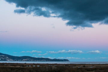 Winter sunset in Aiguamolls De L Emporda Nature Park, Spain