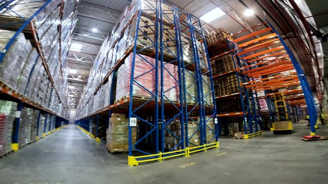 Large warehouse panorama. Overview of a large modern warehouse. industrial interior