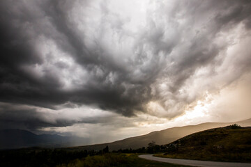 Sunset and dramatic clouds in Cerdanya, Pyrenees, Spain