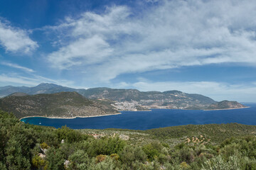 Fototapeta na wymiar Beautiful panoramic view of Kalkan and Turquoise Coast of Turkey
