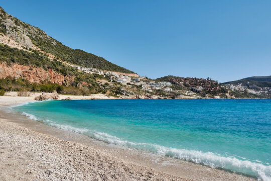 Turquoise water of the Kalkan Public Beach on the Turkish Riviera