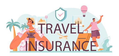 Fototapeta Travel insurance typographic header. Visa application approving obraz