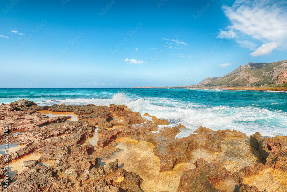 Wall mural Amazing seascape of Isolidda Beach near San Vito cape.