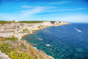 Fototapeta premium Breathtaking view of cliffs near old town Bonifacio.