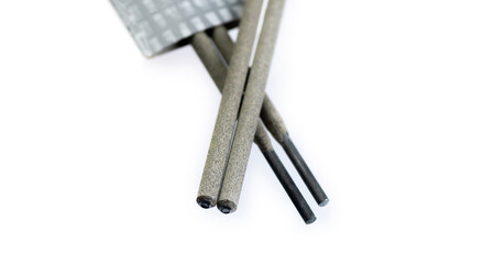 Welding electrodes close up isolated on white background