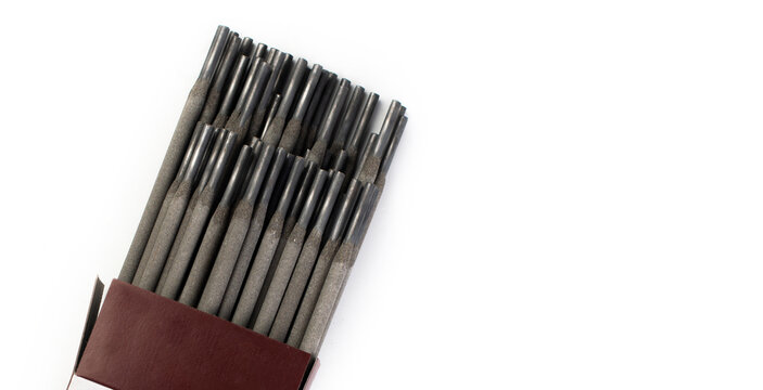 Welding Electrodes Isolated on white background. Copy space