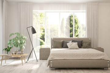 Soft color bedroom interior. Scandinavian design. 3D illustration