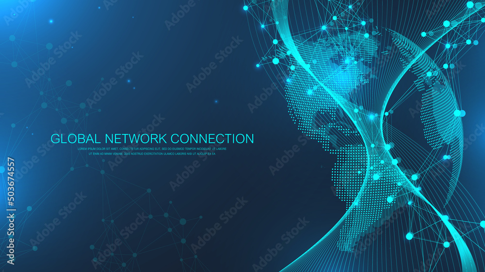 Aufkleber Global communication network concept. Social network communication in the global business. Big data visualization. Internet technology. Vector illustration.
