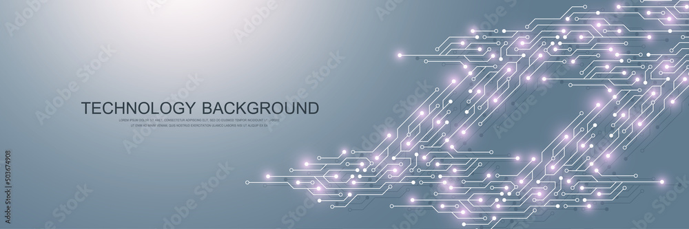 Poster Electronic texture for computer technology, engineering concept. Motherboard computer generated abstract background