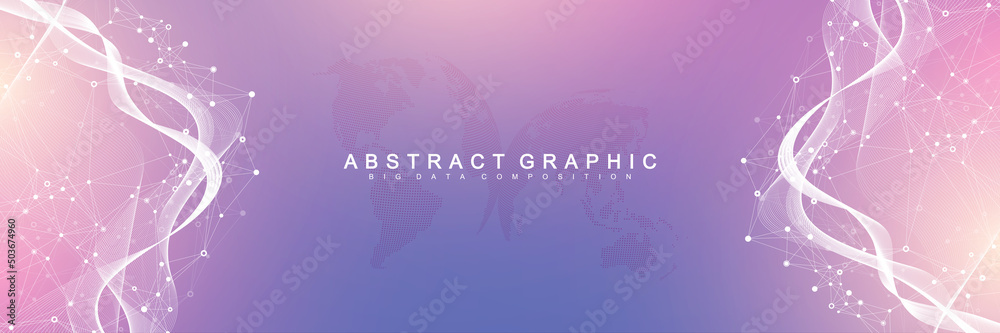 Poster Global communication network concept. Social network communication in the global business. Big data visualization. Internet technology. Vector illustration.