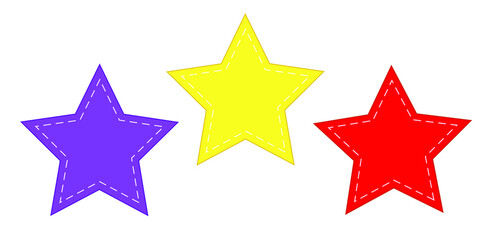 Sewing star, vector, purple yellow red stars, isolated object , cartoon style