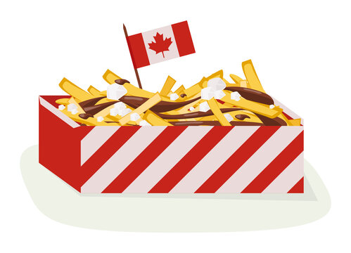Poutine illustration. Canadian quebec quisine. French fries and cheese