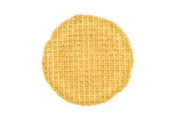 Yellow waffle on a white background. round crispy waffle. Isolated photo