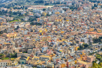 Fototapeta premium Unbelievable aerial cityscape of Castellammare del Golfo town.