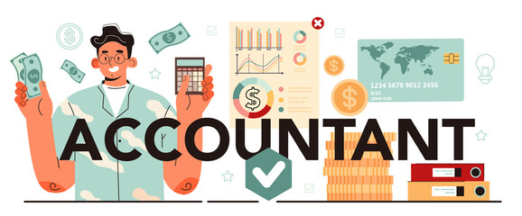Accountant typographic header. Professional bookkeeper. Tax calculating