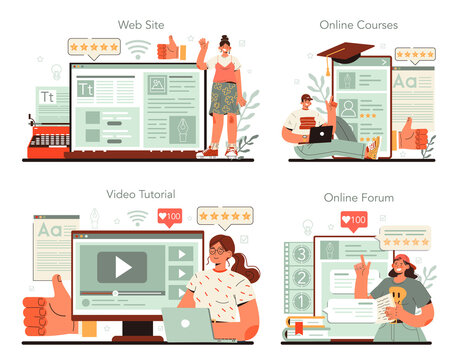 Professional critic concept online service or platform set. Journalist