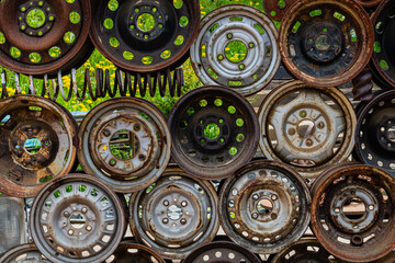 wall, texture from old welded wheel discs of cars.