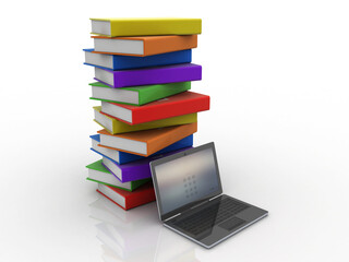 3d rendering book with laptop