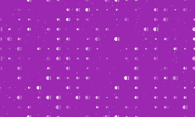 Seamless background pattern of evenly spaced white headlight symbols of different sizes and opacity. Vector illustration on purple background with stars