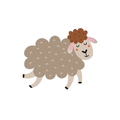 Cute sheep character. Farm animal in cartoon style. Ewe isolated element. Vector illustration