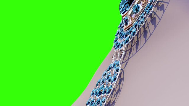 silver collar with blue diamonds on mannequin on green screen, isolated, fictional