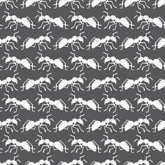 White Chalk Ants Insects Vector Seamless Pattern