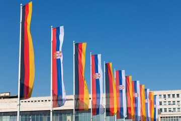 German and Serbian flags. Government, politics, diplomacy, trade, foreign relations between european countries