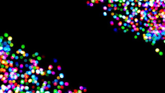 RGB Corner Colour Changing Christmas Lights Bokeh Composite. A loop-able composite shot of RGB colour changing out of focus bokeh Christmas lights in two corners of the shot.